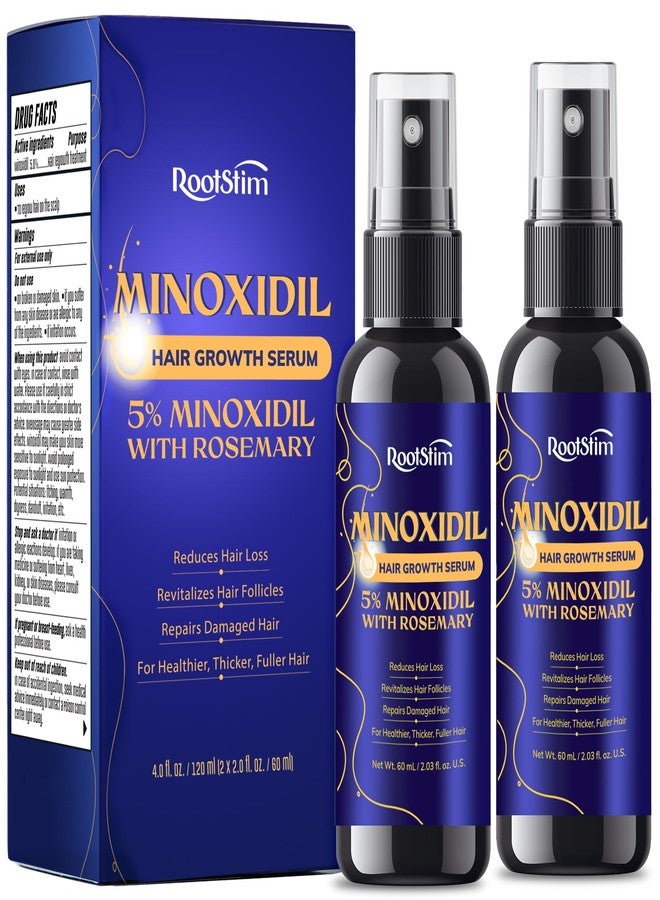 RootStim 5% Minoxidil Hair Growth for Men and Women: 2-Pack Extra Strength Minoxidil Hair Loss Treatment Serum with Rosemary for Faster Stronger Thicker Hair Growth - 60ML Each - Image 1